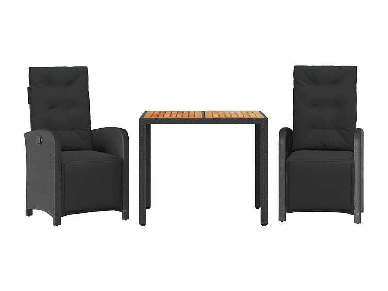 Ensemble de bistro 3 pcs avec coussins noir résine tressée