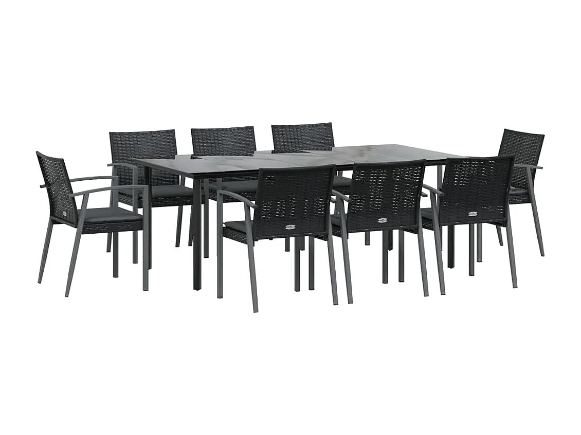 Ensemble à manger de jardin 9 pcs coussins résine tressée acier
