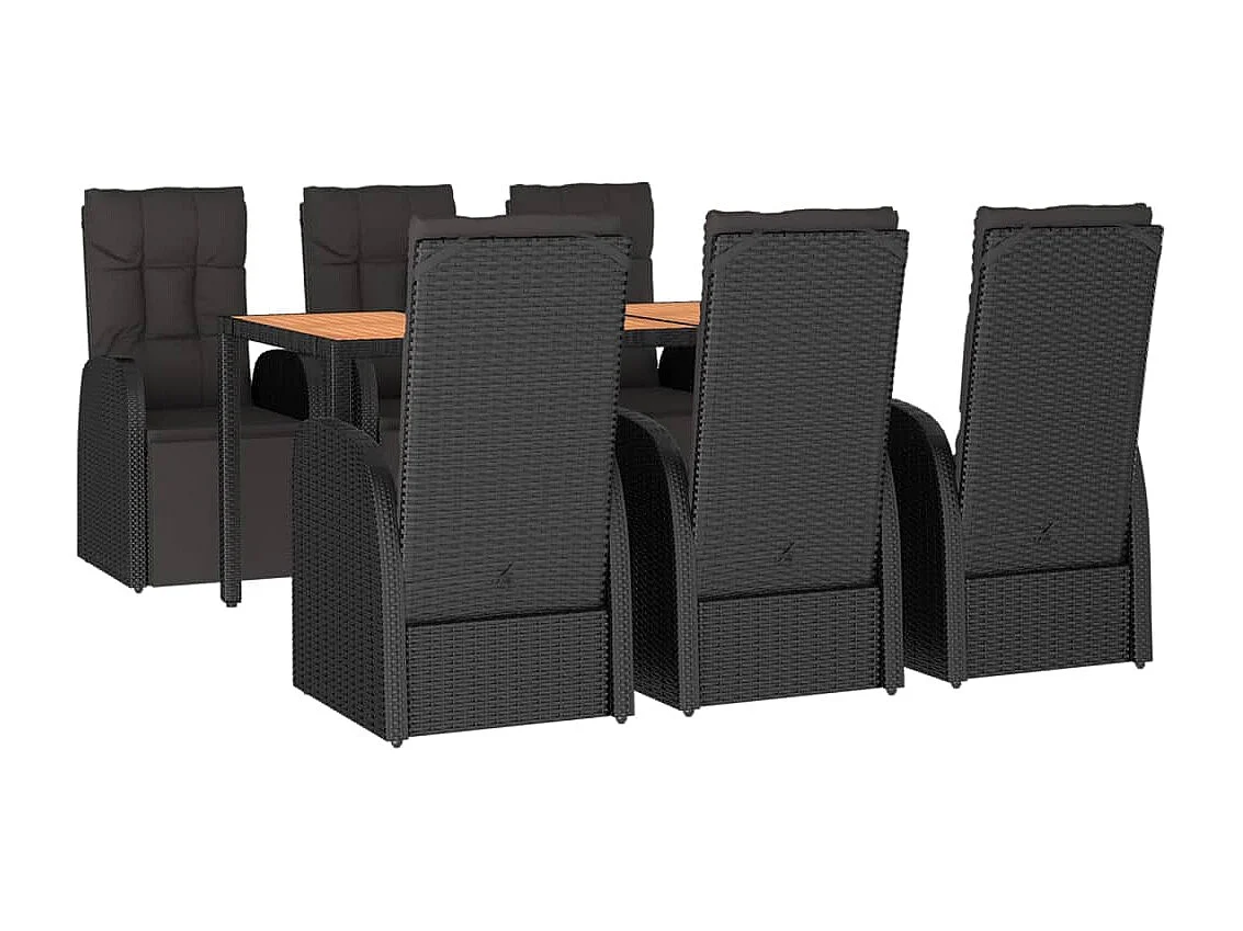 Ensemble à manger de jardin 7 pcs Noir Poly rotin et acacia