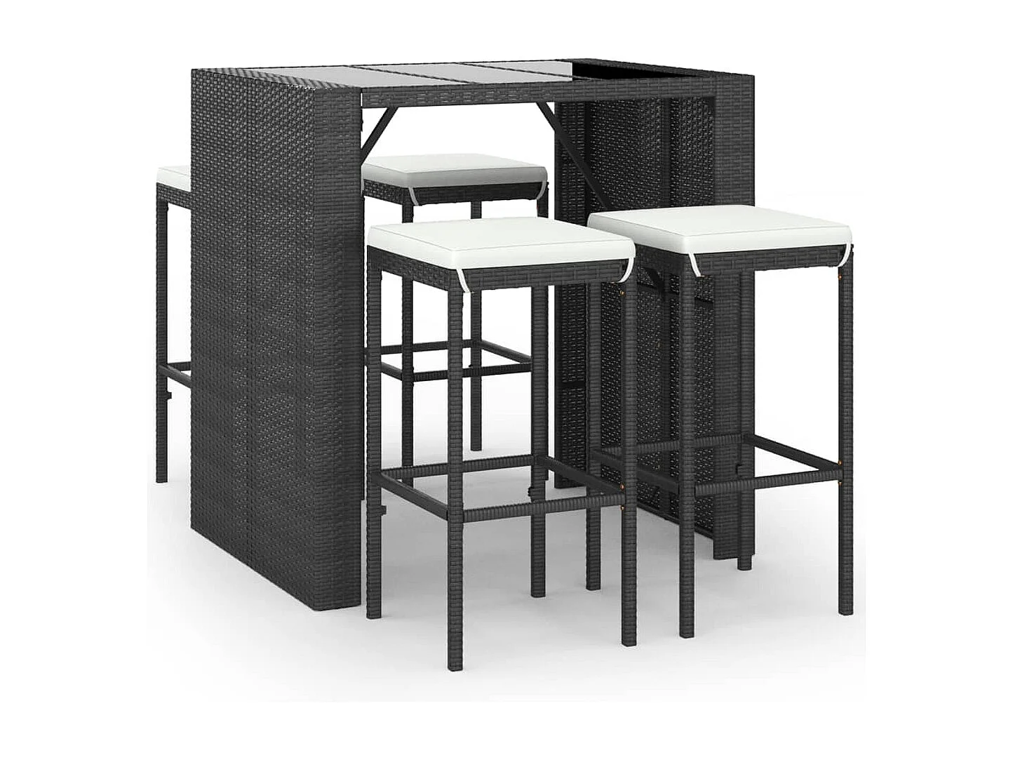 Ensemble de bar de jardin 5 pcs avec coussins noir poly rotin