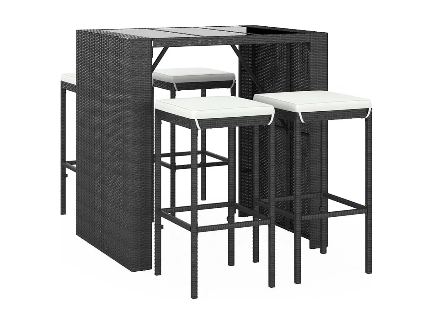 Ensemble de bar de jardin 5 pcs avec coussins noir poly rotin