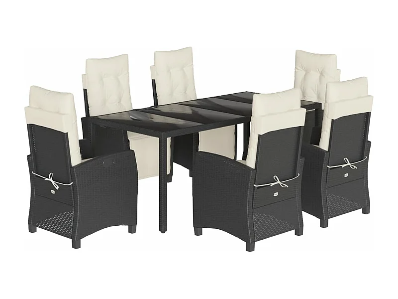 Ensemble à manger de jardin coussins 7pcs Noir Résine tressée