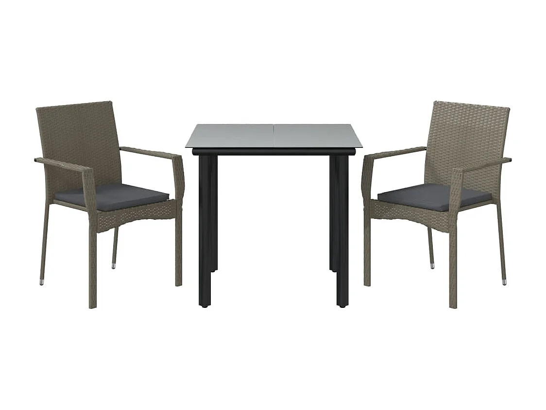 Ensemble à manger jardin 3pcs avec coussins noir et gris