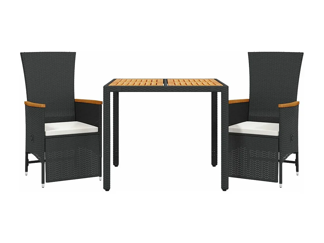 Ensemble à manger de jardin avec coussins 3 pcs Noir