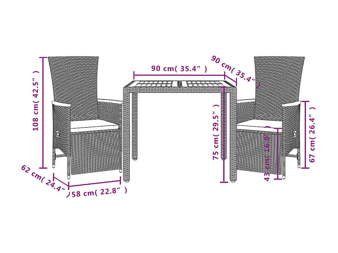 Ensemble à manger de jardin avec coussins 3 pcs Noir