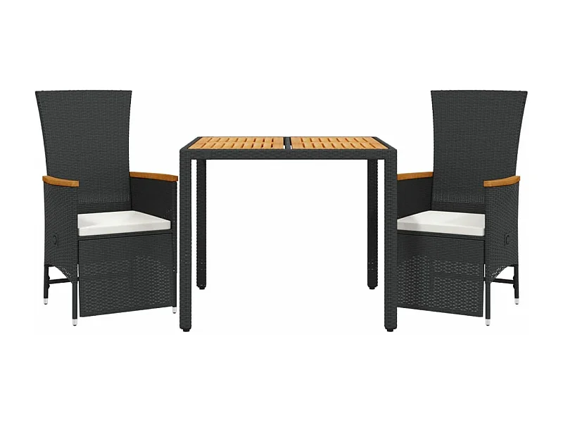 Ensemble à manger de jardin avec coussins 3 pcs Noir