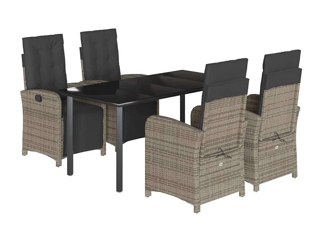 Ensemble à manger de jardin 5 pcs coussins gris résine tressée