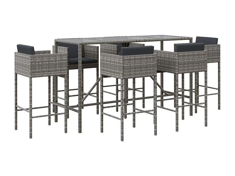Ensemble de bar de jardin 7 pcs avec coussins gris poly rotin