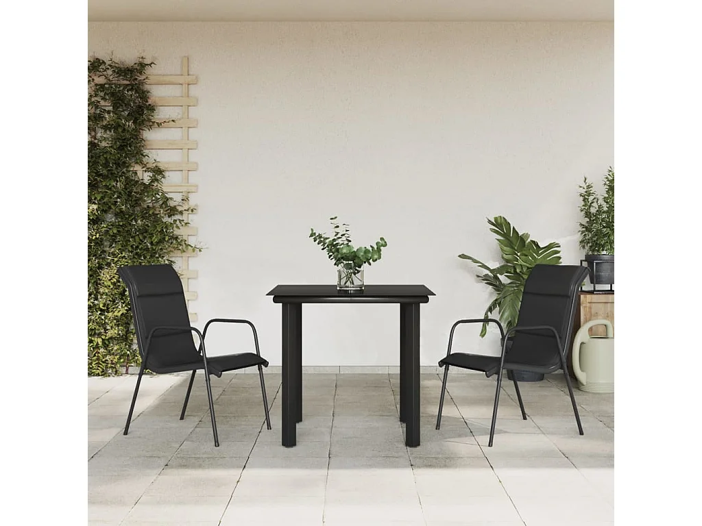 Ensemble à manger de jardin 3 pcs noir textilène et acier