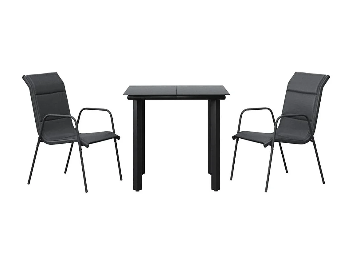 Ensemble à manger de jardin 3 pcs noir textilène et acier