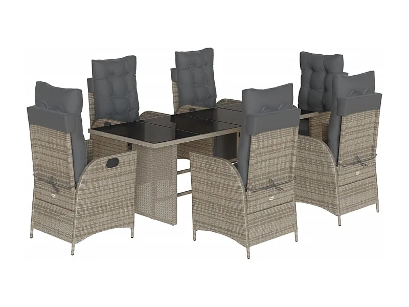 Ensemble à manger de jardin et coussins 7 pcs gris rotin