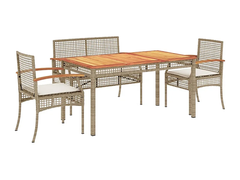 Ensemble à manger de jardin coussins 4 pcs beige résine tressée