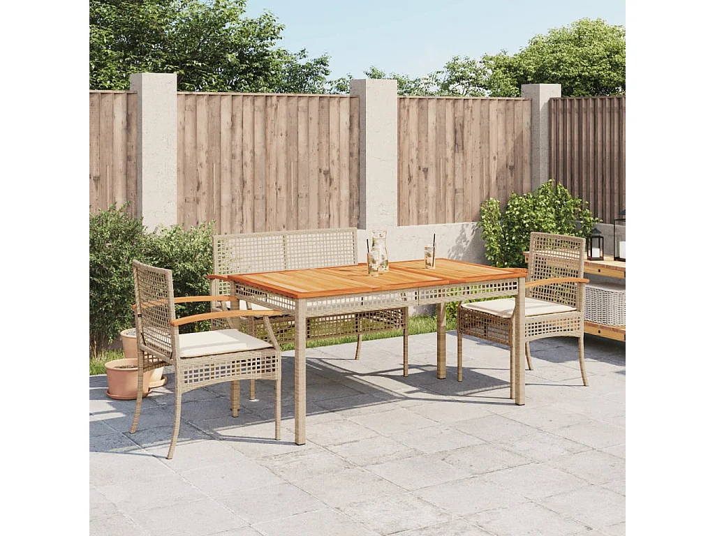 Ensemble à manger de jardin coussins 4 pcs beige résine tressée
