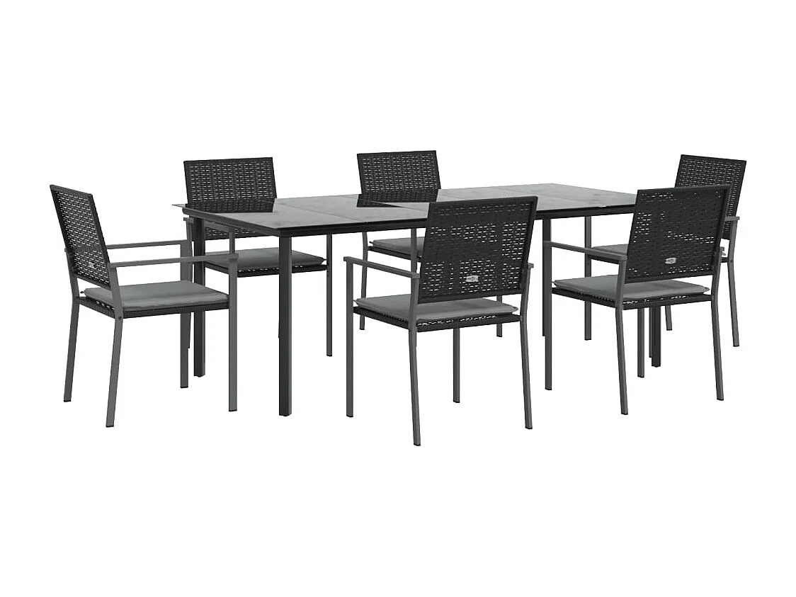 Ensemble à manger de jardin 7 pcs coussins résine tressée acier