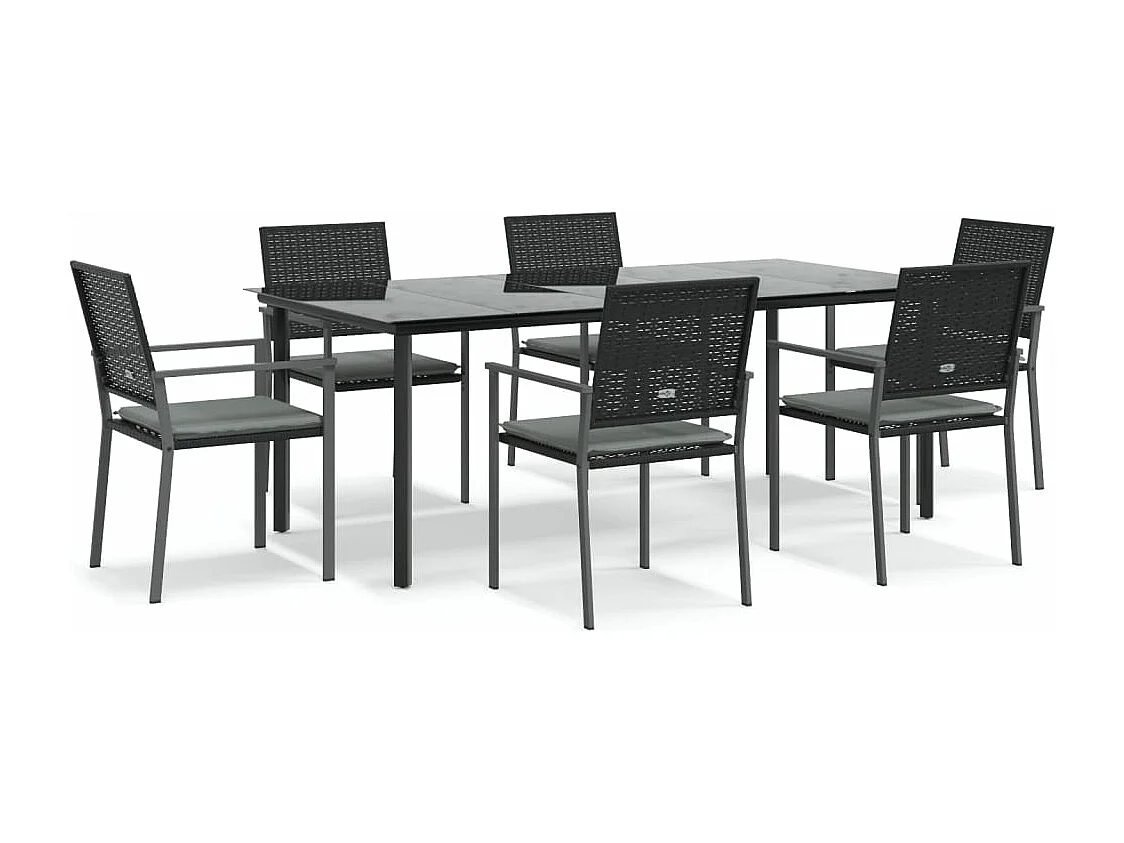 Ensemble à manger de jardin 7 pcs coussins résine tressée acier