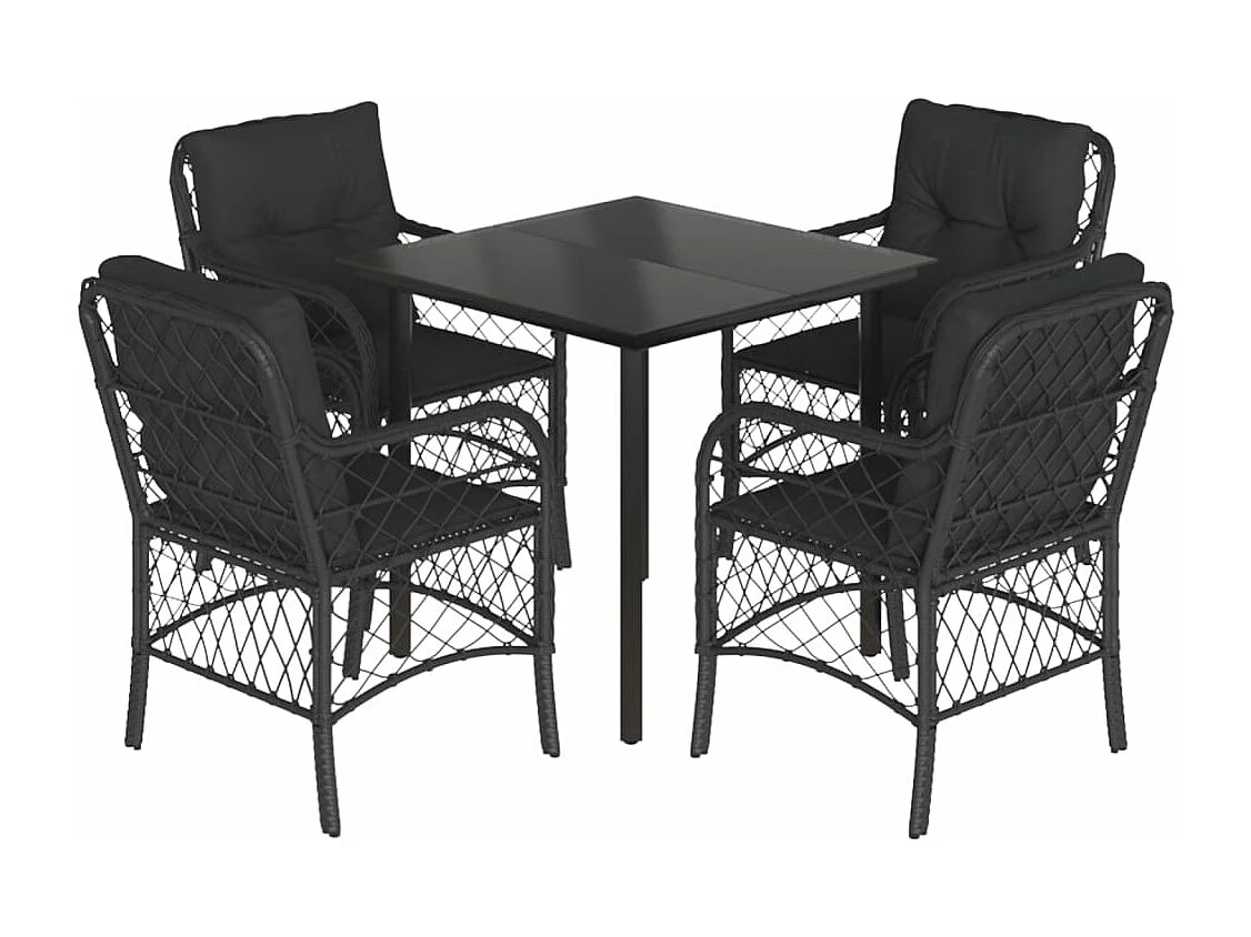 Ensemble à manger de jardin coussins 5pcs Noir Résine tressée