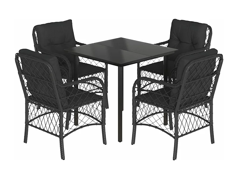 Ensemble à manger de jardin coussins 5pcs Noir Résine tressée
