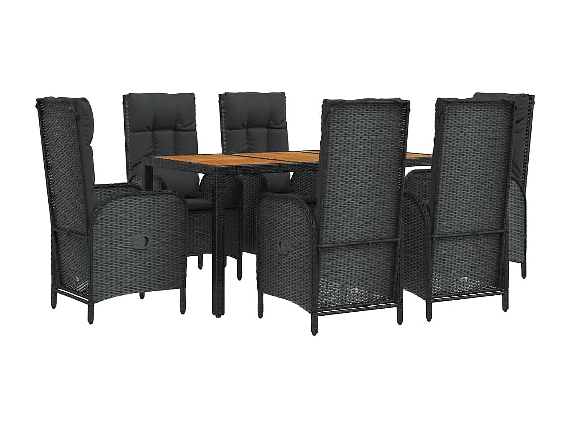 Ensemble à manger de jardin coussins 7pcs Noir Résine tressée