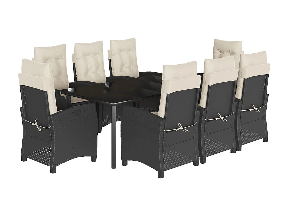 Ensemble à manger de jardin 9pcs coussins noir résine tressée