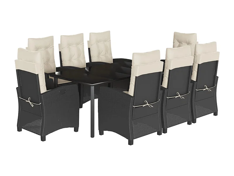 Ensemble à manger de jardin 9pcs coussins noir résine tressée