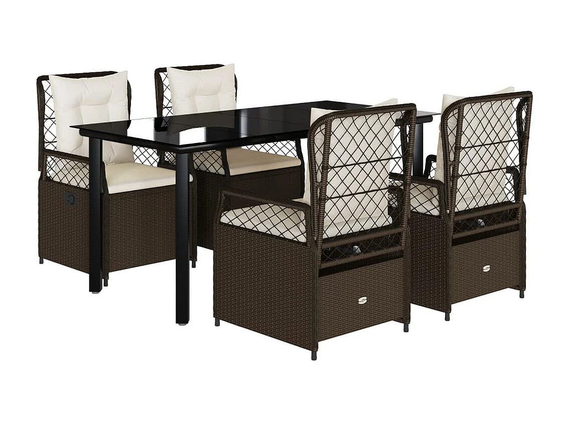 Ensemble à manger de jardin 5 pcs et coussins marron poly rotin