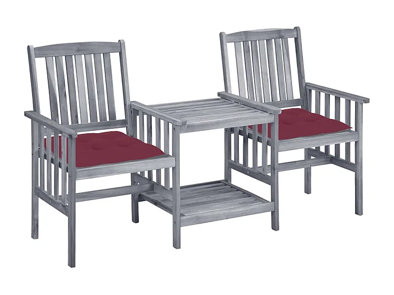 Chaises de jardin avec table à thé et coussins Acacia solide 52