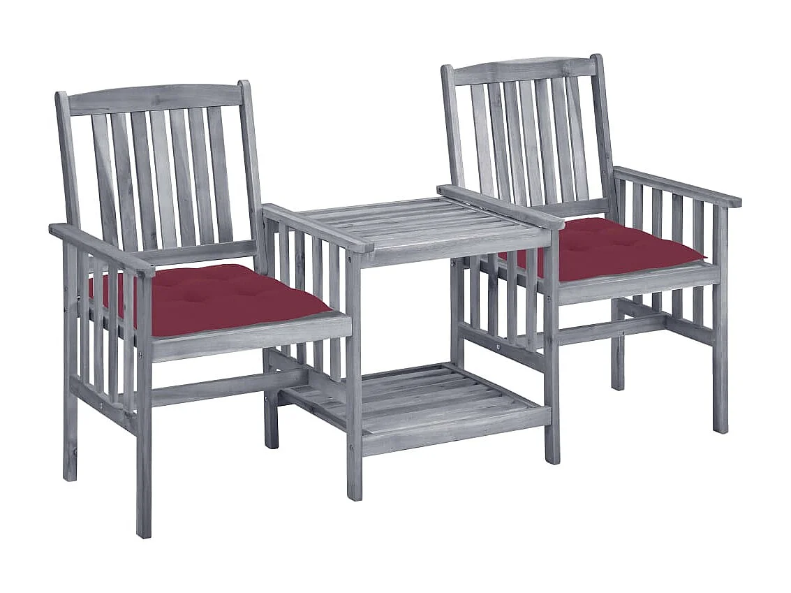 Chaises de jardin avec table à thé et coussins Acacia solide 52