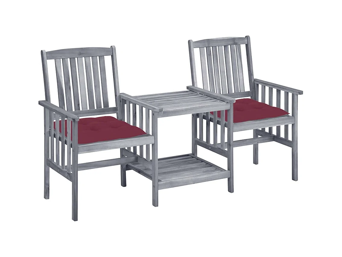 Chaises de jardin avec table à thé et coussins Acacia solide 52