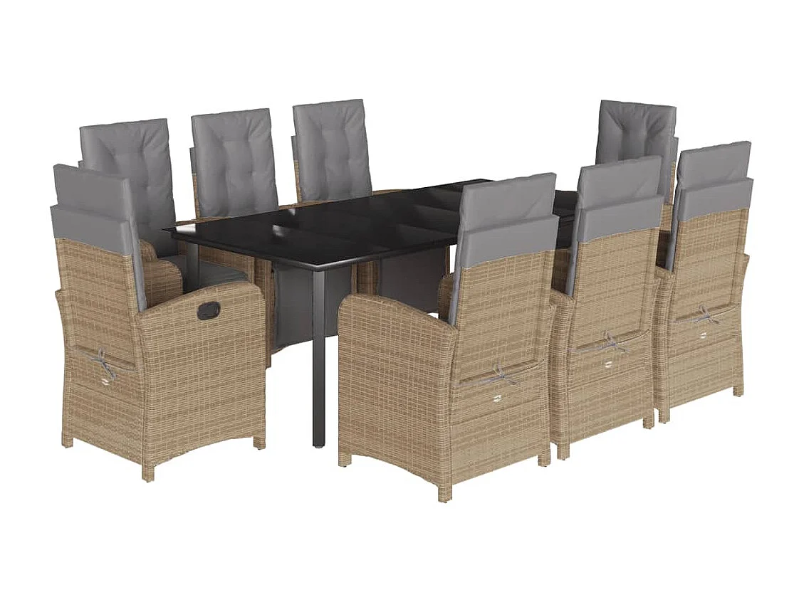 Ensemble à manger de jardin et coussins 9 pcs beige Poly rotin
