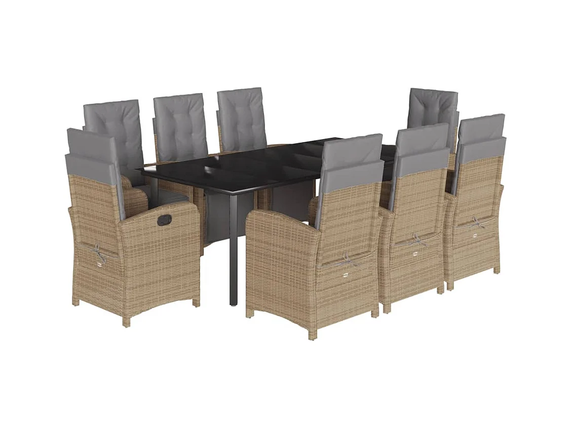 Ensemble à manger de jardin et coussins 9 pcs beige Poly rotin