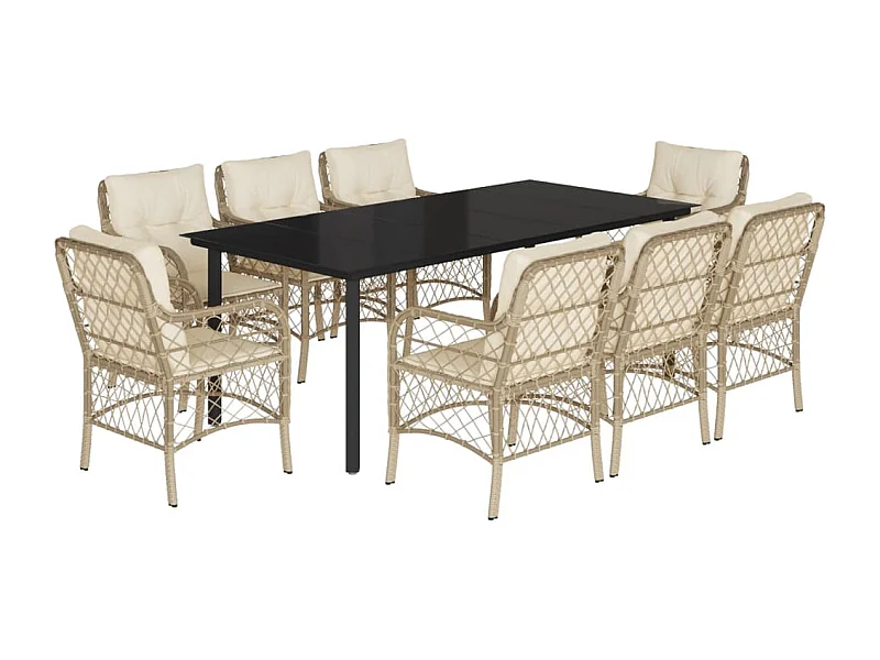 Ensemble à manger de jardin et coussins 9 pcs beige Poly rotin
