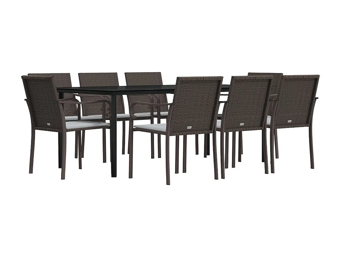 Ensemble à manger de jardin 9 pcs coussins résine tressée acier