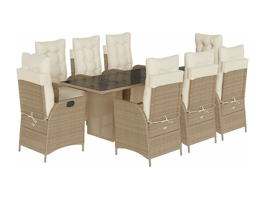 Ensemble à manger de jardin et coussins 9 pcs beige Poly rotin