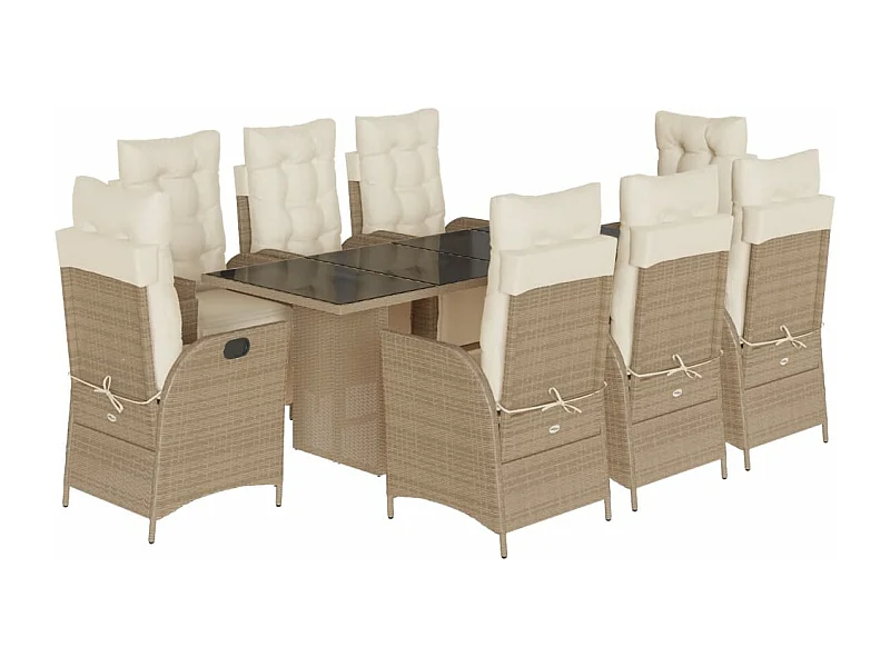 Ensemble à manger de jardin et coussins 9 pcs beige Poly rotin