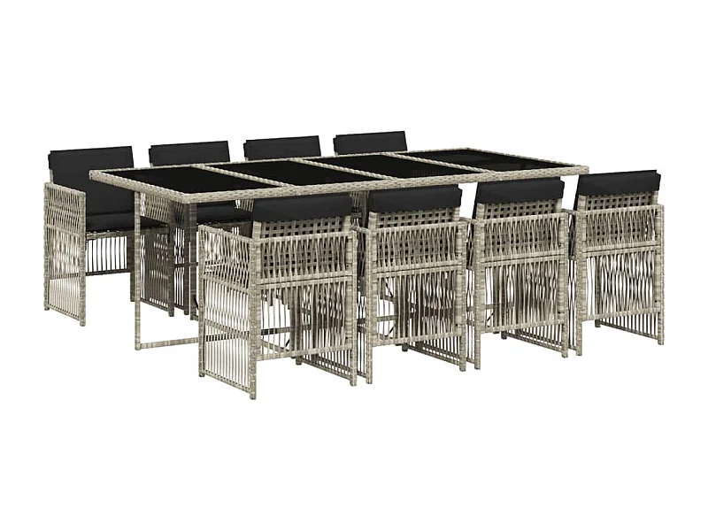 Ensemble à manger de jardin et coussins 9 pcs gris clair rotin
