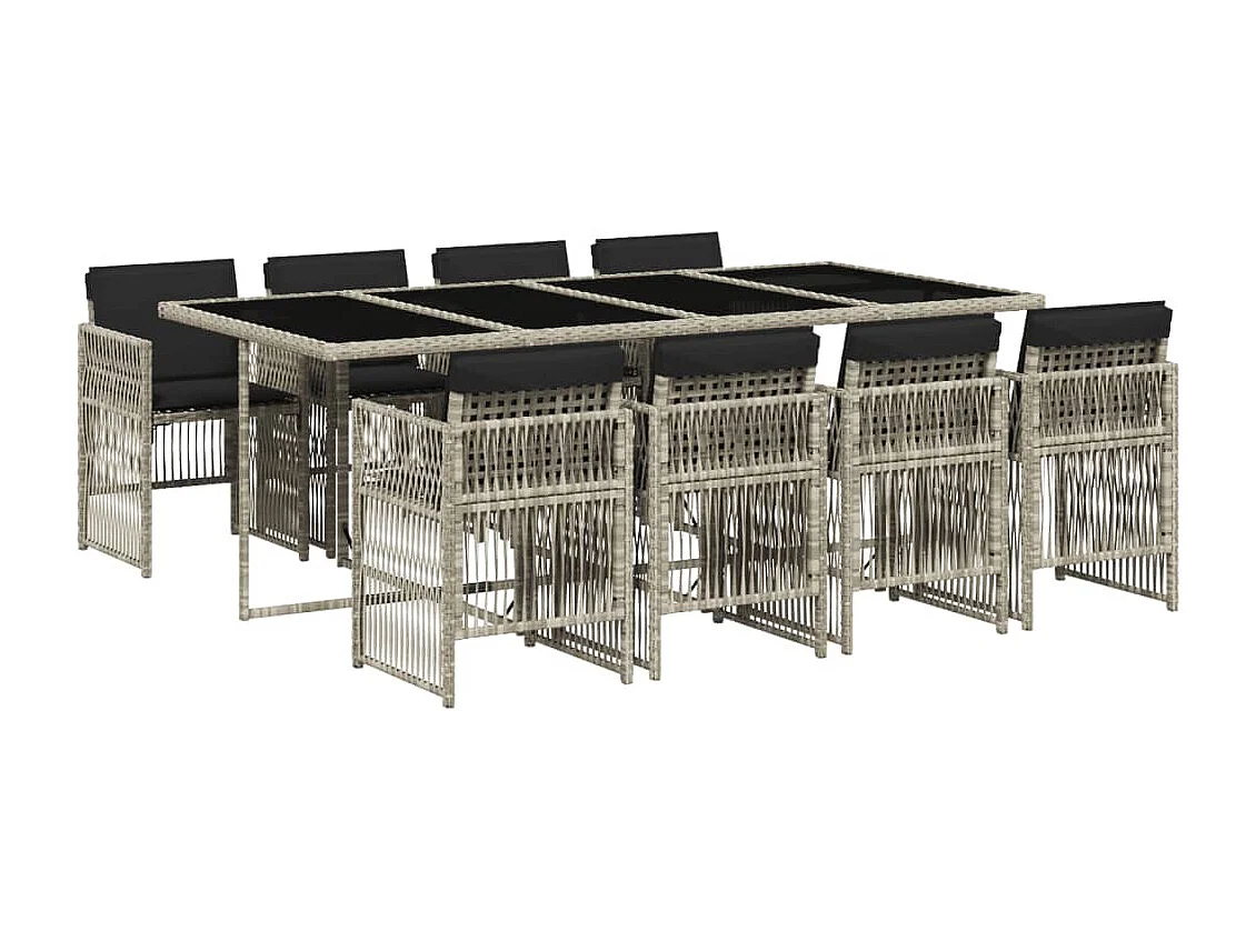 Ensemble à manger de jardin et coussins 9 pcs gris clair rotin