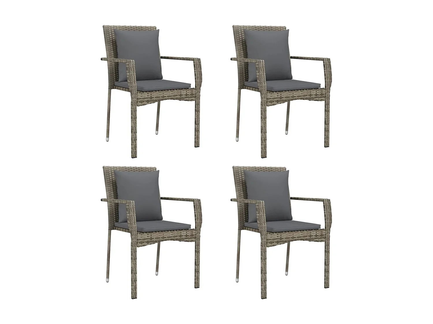 Chaises de jardin avec coussins lot de 4 Résine tressée Gris