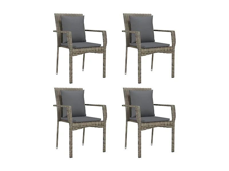 Chaises de jardin avec coussins lot de 4 Résine tressée Gris