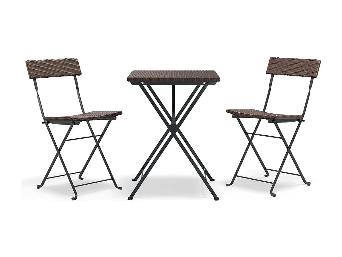 Ensemble de bistro pliable 3 pcs Marron Résine tressée