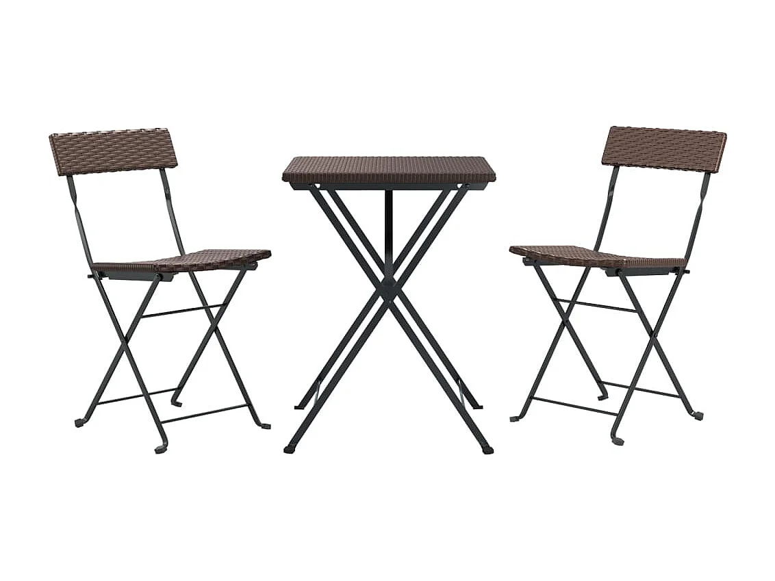 Ensemble de bistro pliable 3 pcs Marron Résine tressée