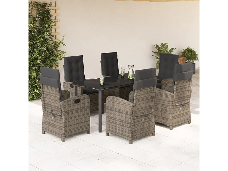 Ensemble à manger de jardin et coussins 7 pcs gris rotin