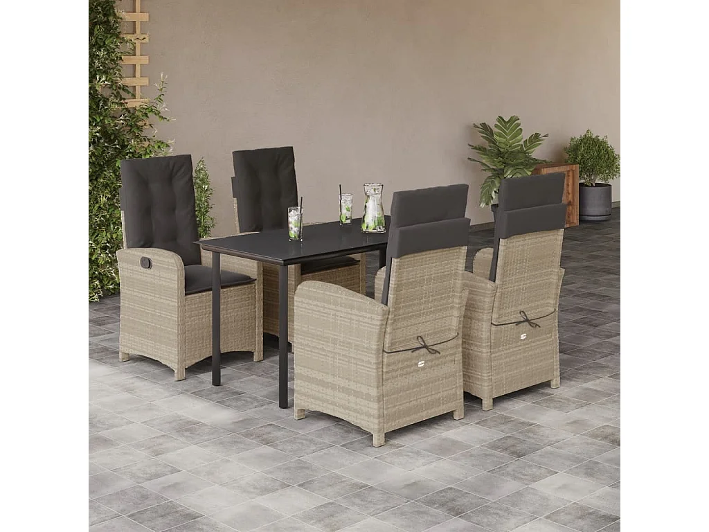 Ensemble à manger de jardin et coussins 5 pcs gris clair rotin