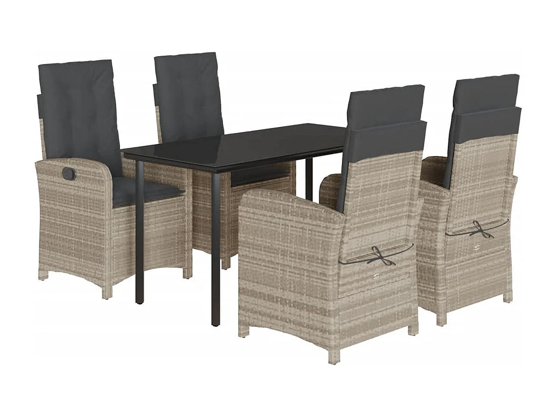 Ensemble à manger de jardin et coussins 5 pcs gris clair rotin