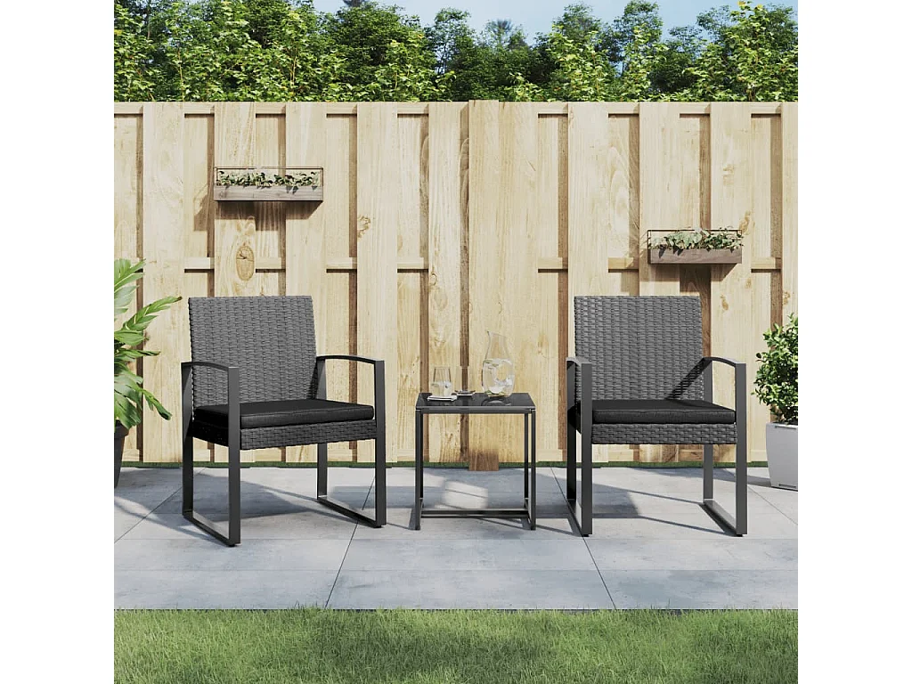 Ensemble à manger de jardin coussins 3 pcs gris foncé rotin PP