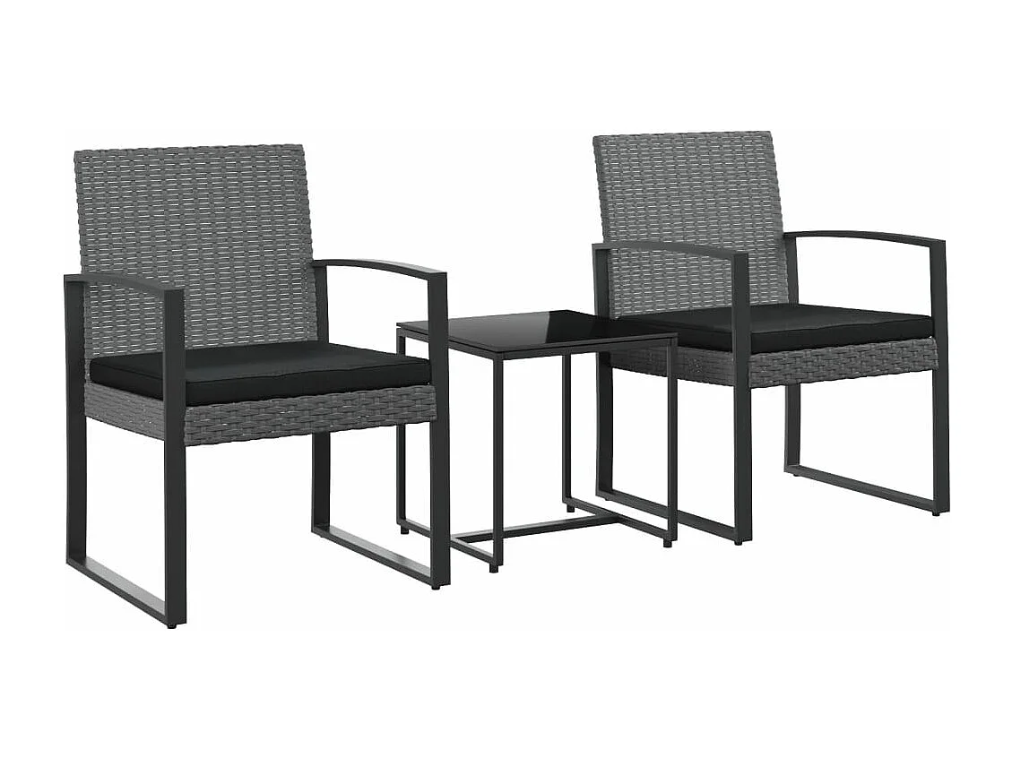 Ensemble à manger de jardin coussins 3 pcs gris foncé rotin PP