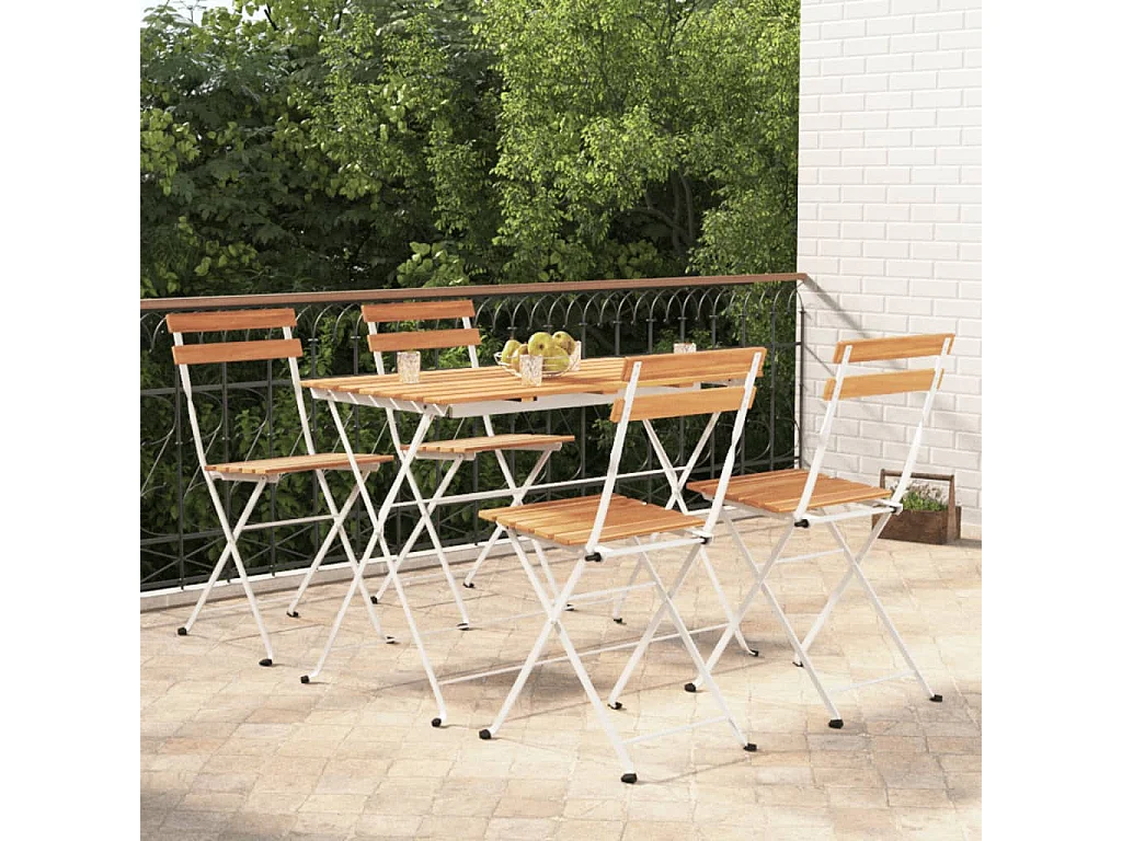 Ensemble de bistro pliable 5 pcs Bois d'acacia solide et acier