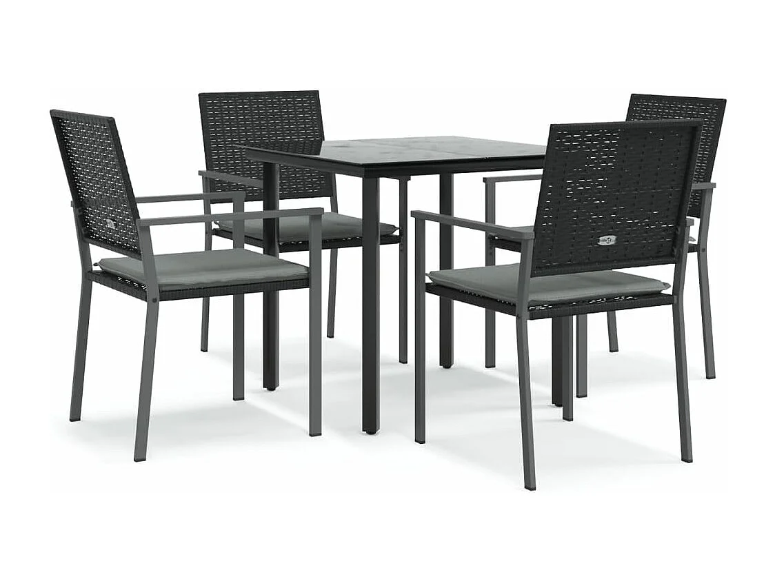 Ensemble à manger de jardin 5 pcs coussins résine tressée acier