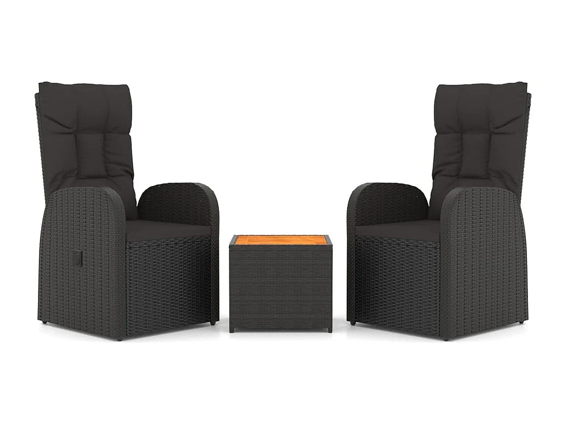 Ensemble de salon de jardin 3 pcs noir poly rotin et acacia