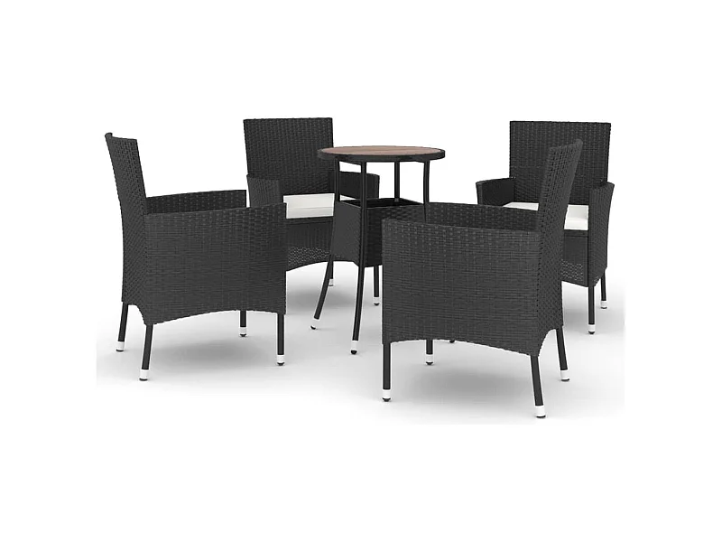 Ensemble de bistro de jardin 5 pcs coussins noir poly rotin