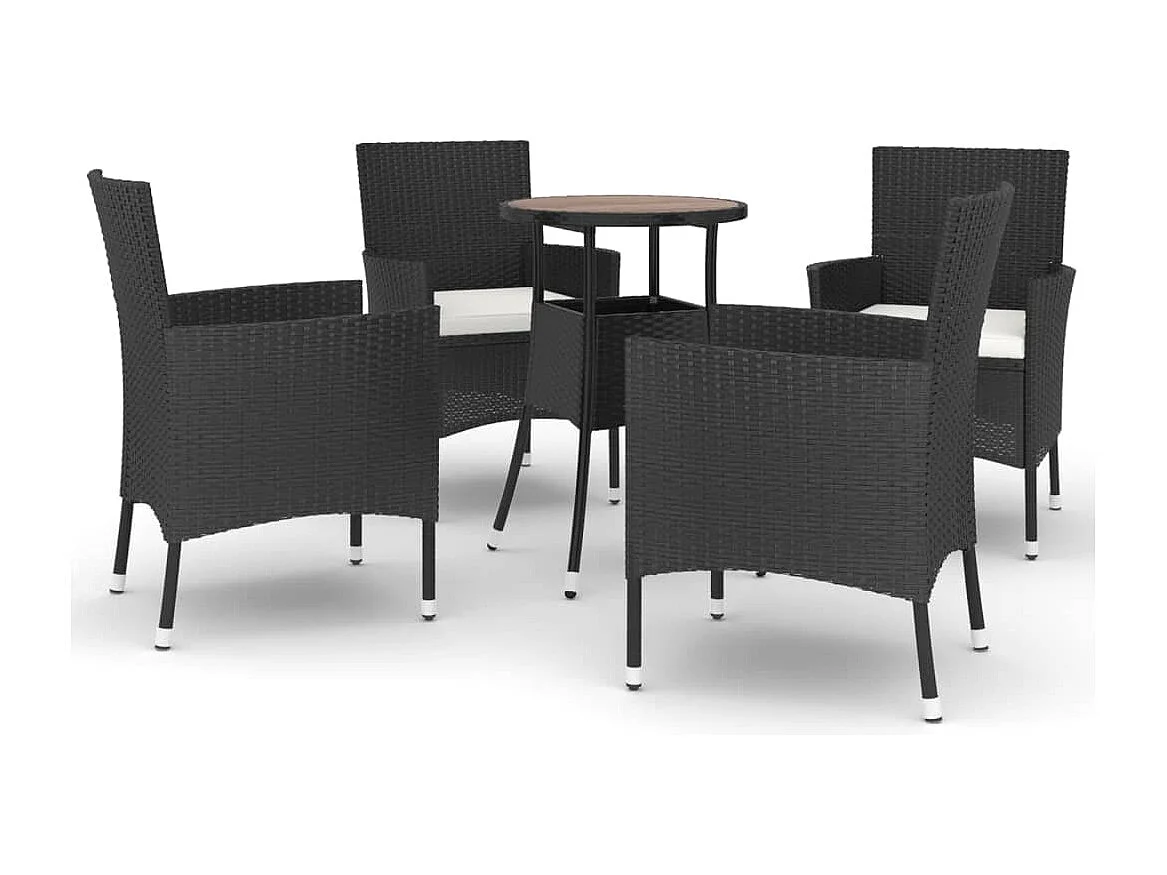 Ensemble de bistro de jardin 5 pcs coussins noir poly rotin